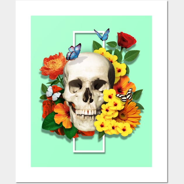 Vibrant Flowery Skull - Flowery Bones Series Wall Art by Juka